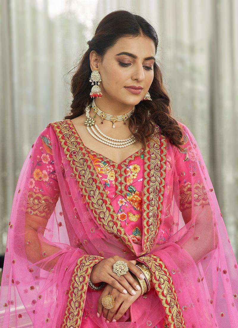 Art Silk Fabric Embroidered Dark Pink Floral Lehenga Cheap Sale Footlocker Pictures