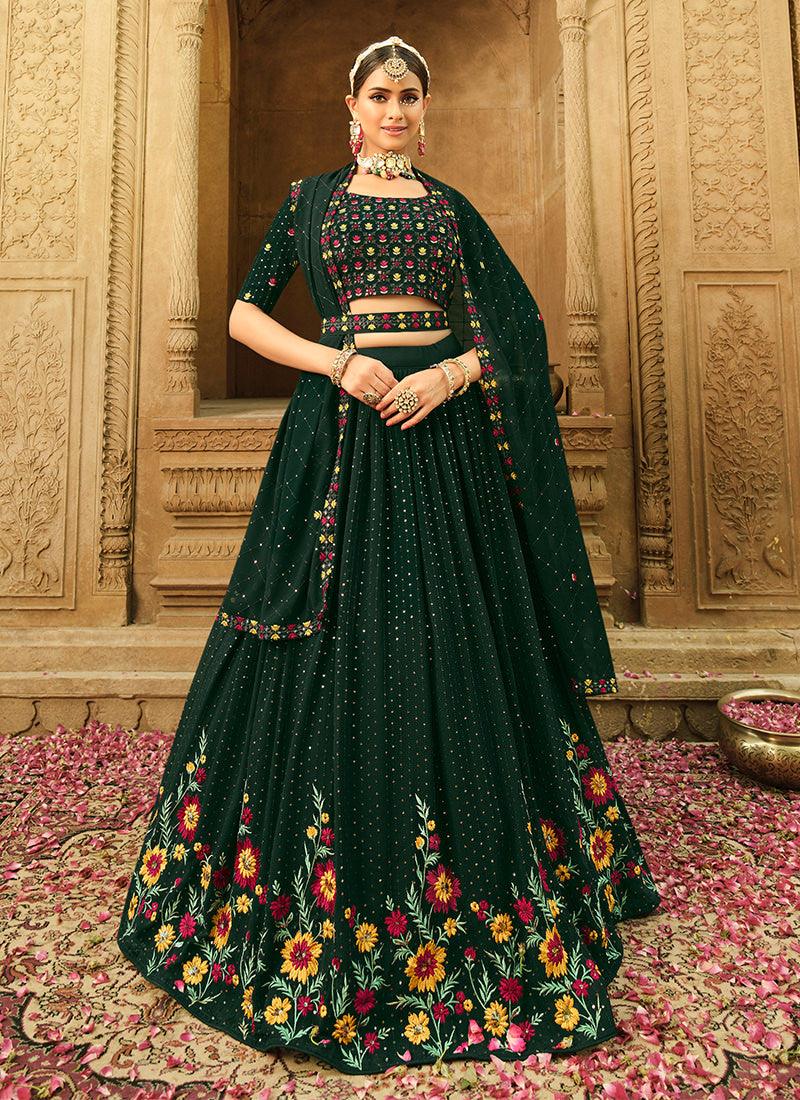 Green Color Floral Embroidered Lehenga 2025 New For Sale