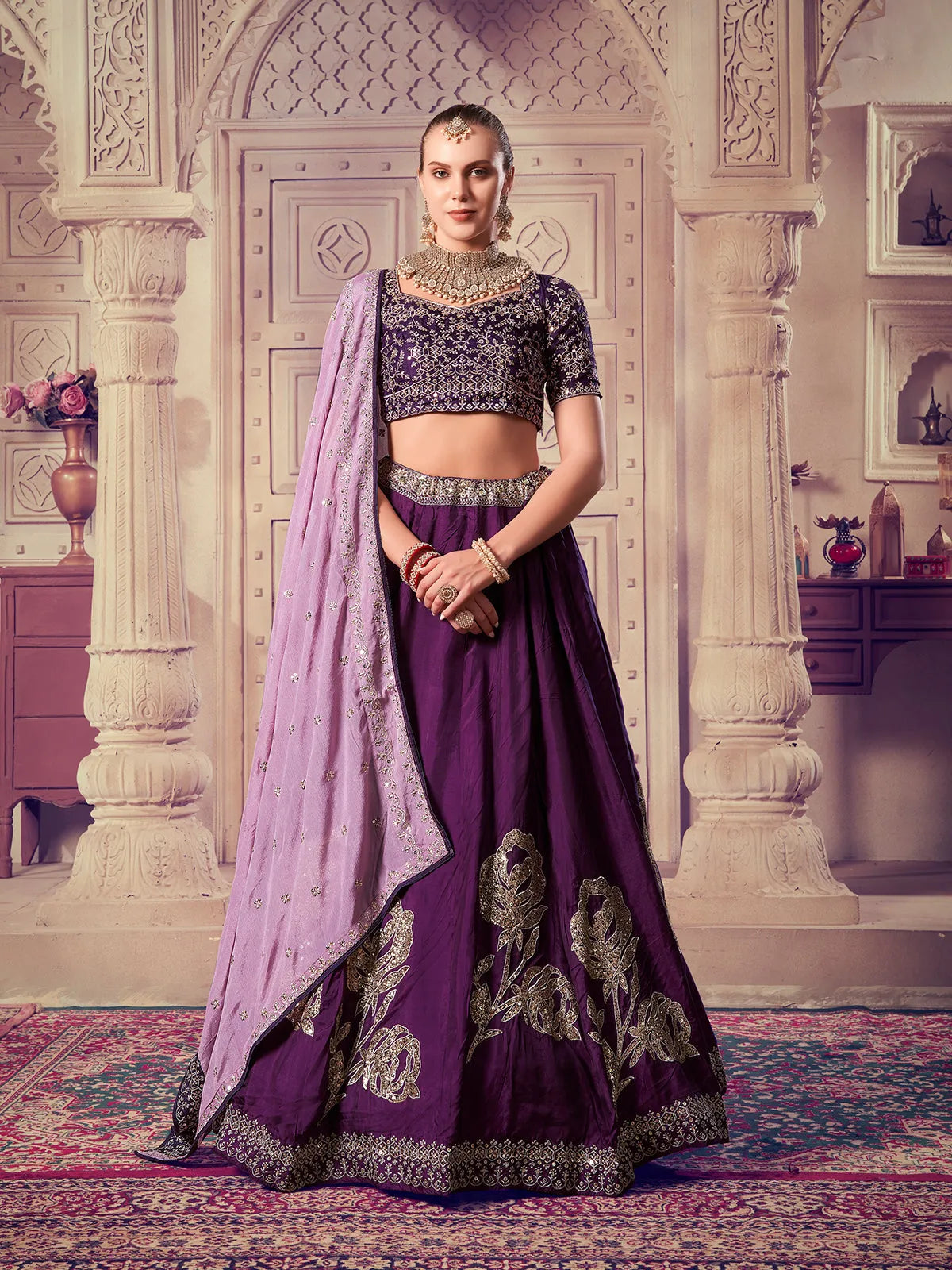 Designer Wine Embroidered Bridal Lehenga choli Set Cheapest