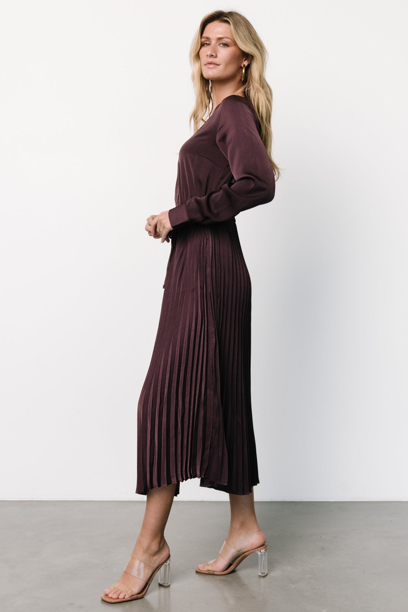 Waco Pleated Dress | Dark Plum Marketable For Sale