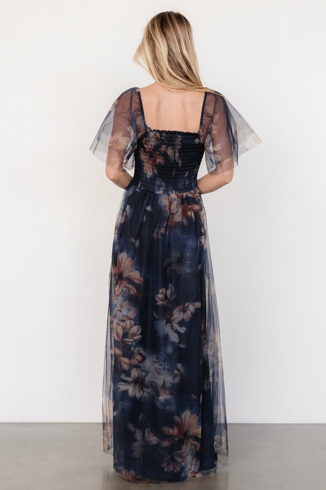 Cassandra Tulle Maxi Dress | Dark Blue Floral Discount Low Cost