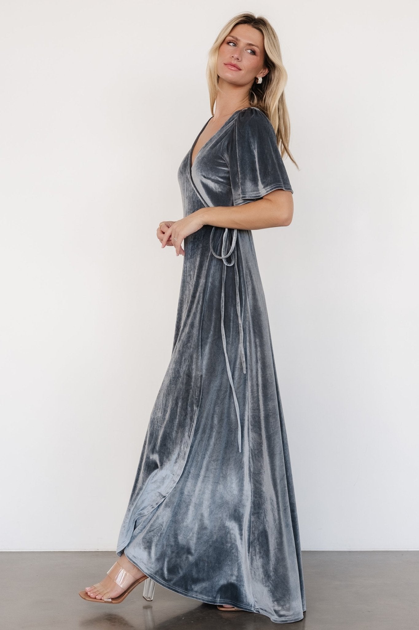 Katelyn Velvet Maxi Wrap Dress | Dusty Blue Largest Supplier