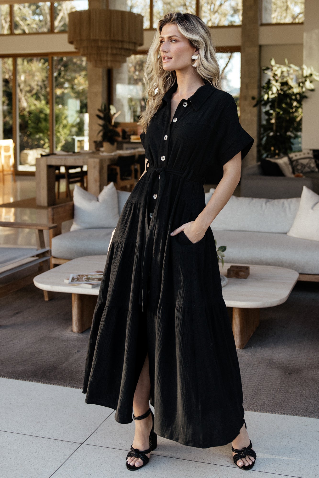 Aizey Button Up Maxi Dress | Black Cheap Sale