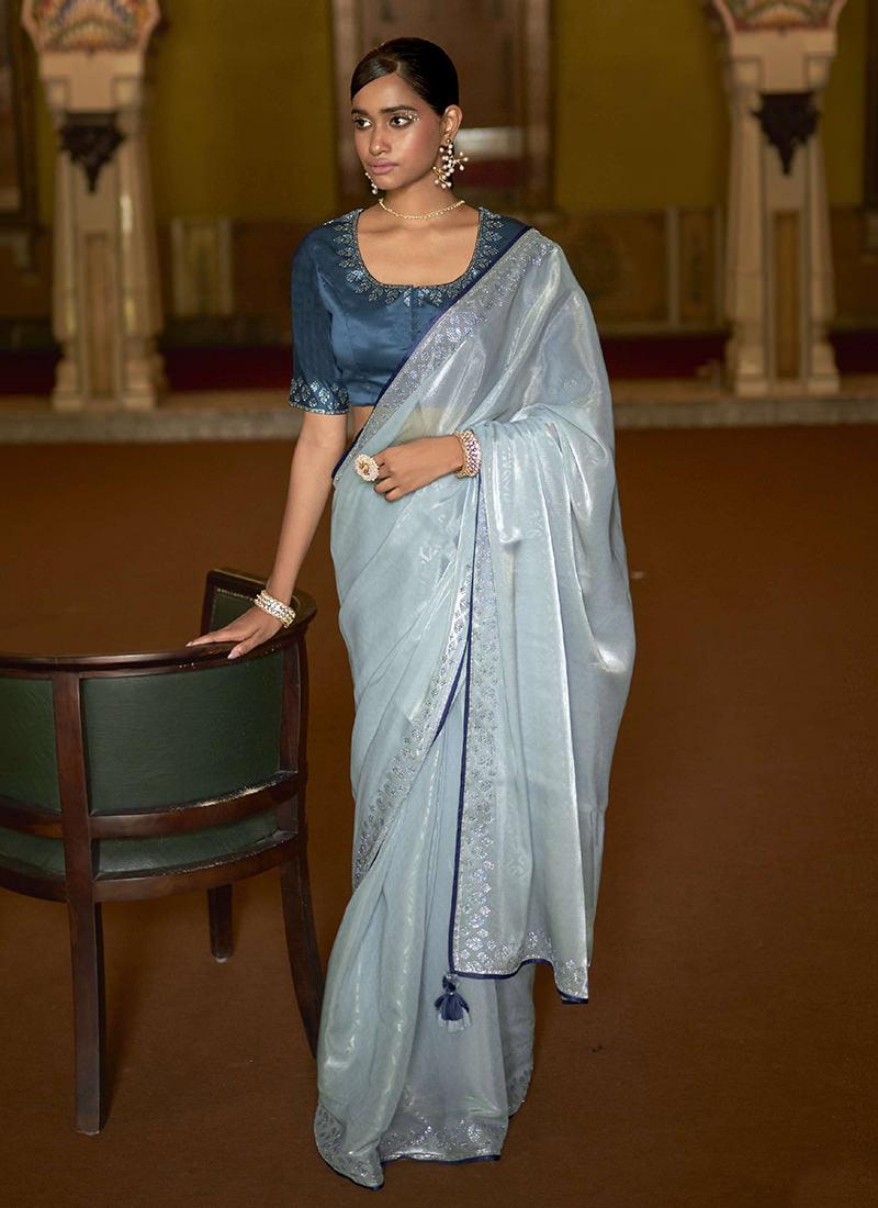 Organza Saree With Teal Blouse Free Shipping For Cheap