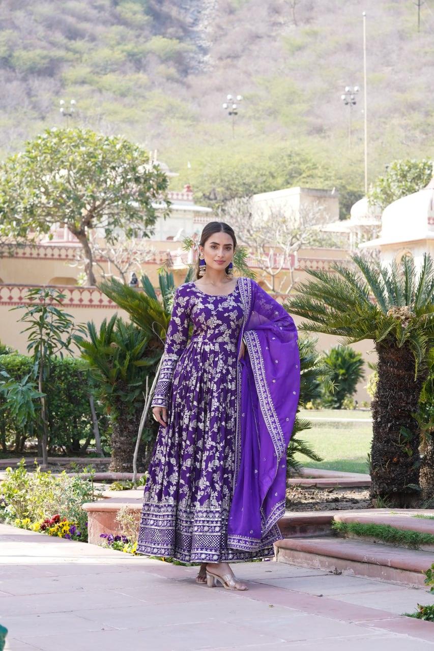 Stunning Viscous Jacquard Sequins Embroidered Worked Gown With Dupatta Clearance Store Sale Online