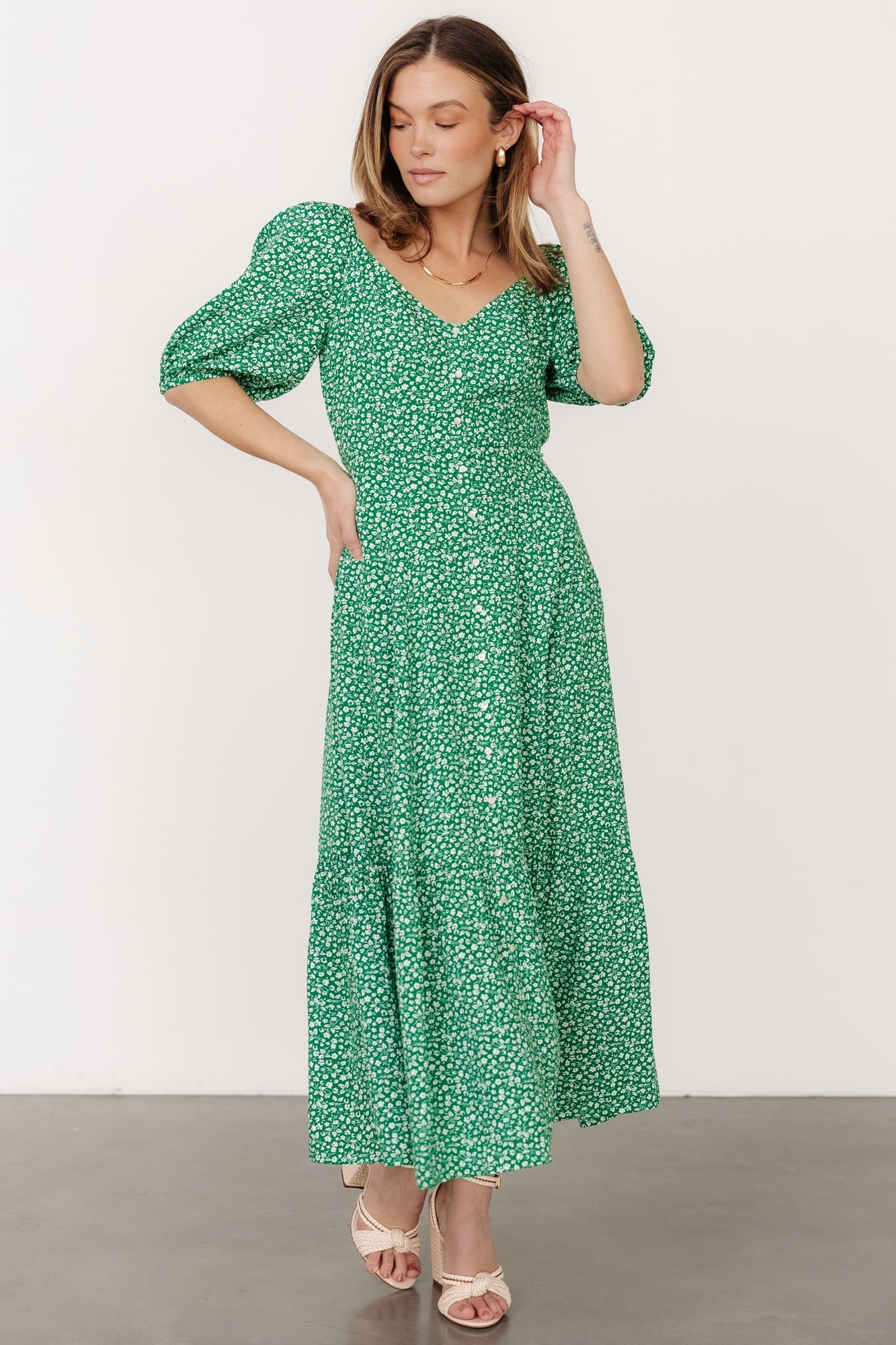 Elisabeth Button Dress | Green Floral Discount 2025 New