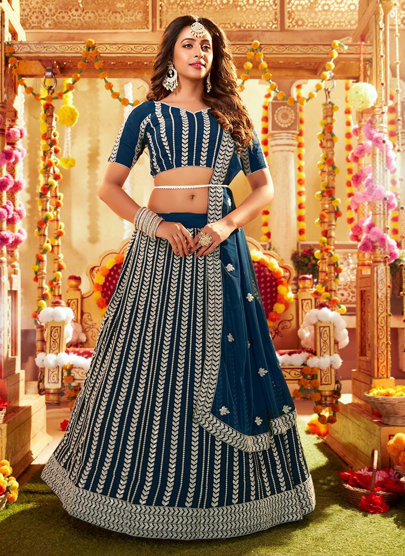 Navy Blue Embroidered Chaniya Choli Discount Best Pices