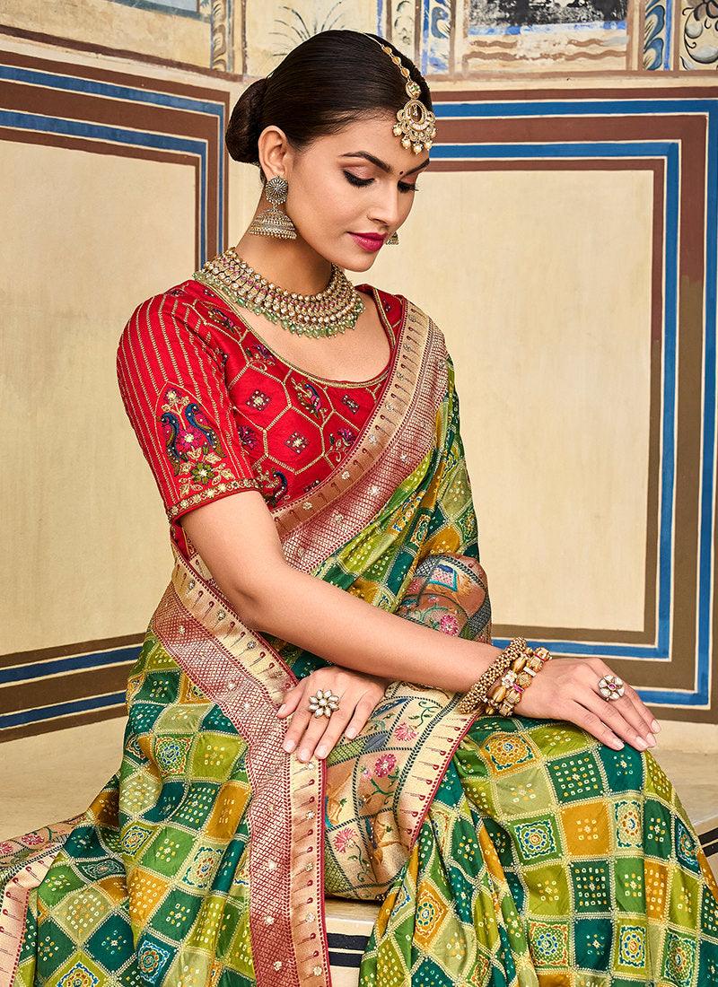 Heavy Silk Light Green Saree For Wedding Sale Low Cost