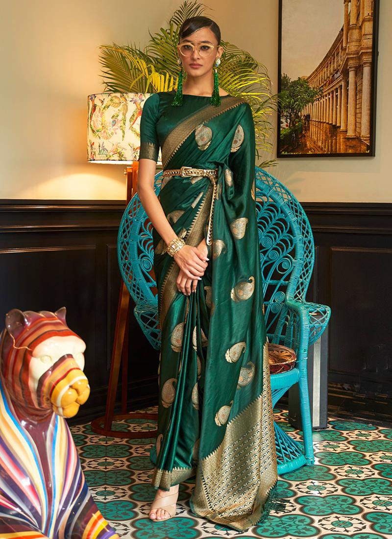 Classic Wear Silk Weave Dark Green Saree Cheap Footlocker Finishline