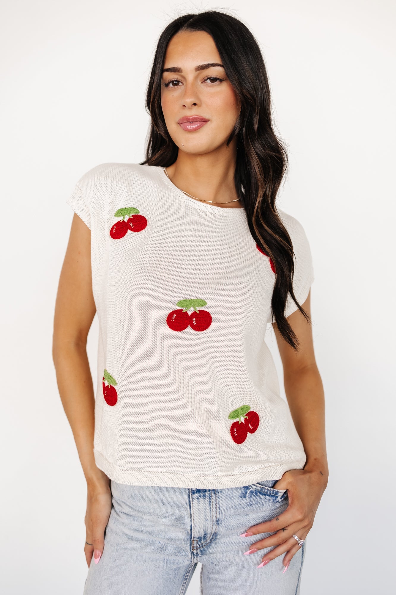 Lexie Knit Top | Cream + Cherry Applique Wide Range Of Cheap Online