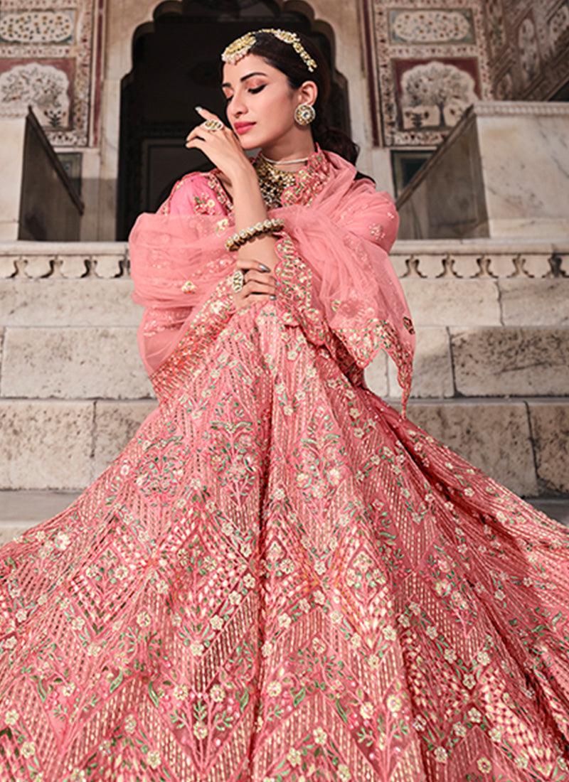 Peach Color Soft Net Fabric Resham And Zari Work Lehenga Perfect Cheap Online