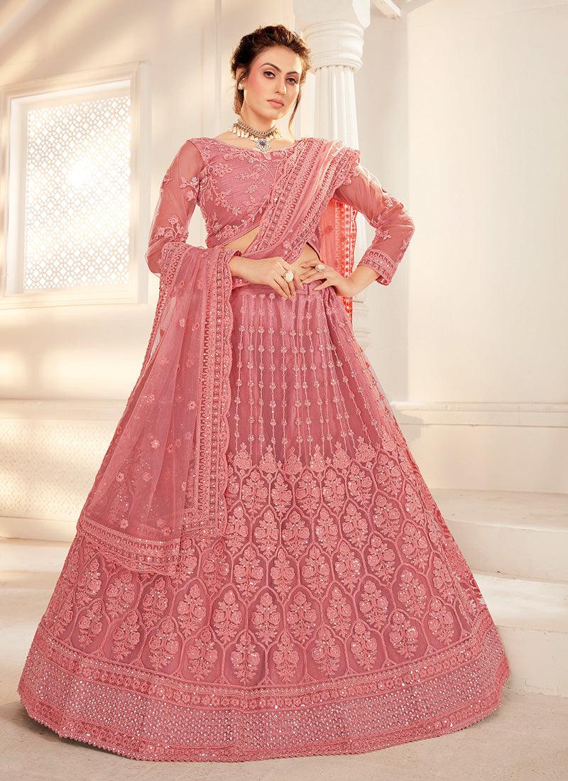 Light Pink Silk Satin Work Wedding Wear Lehenga Choli Cheap Fashionable