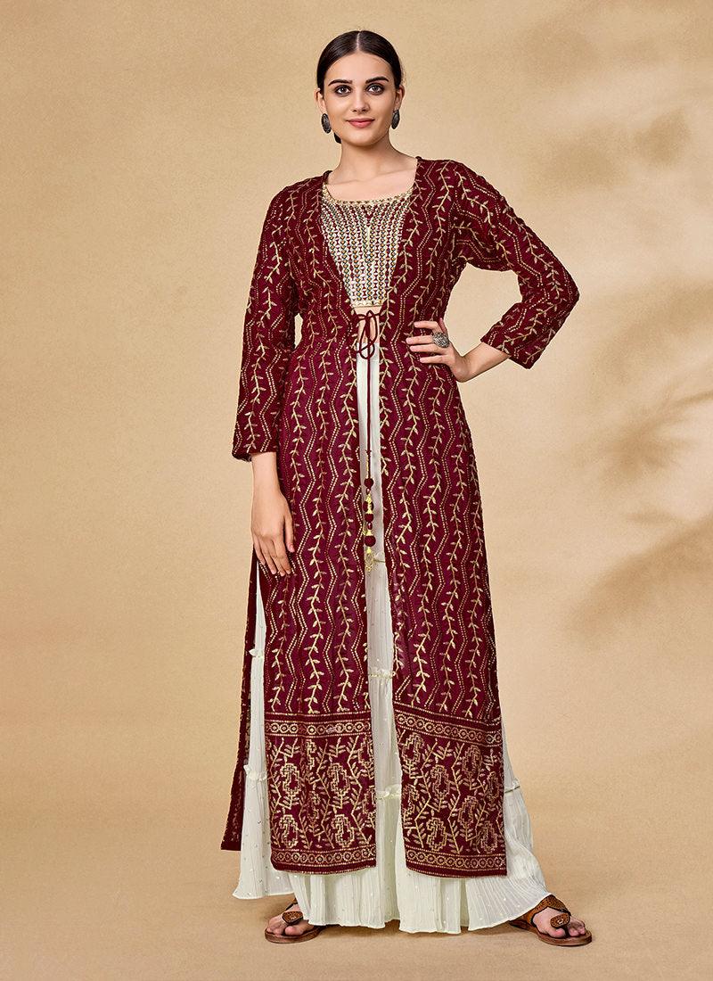 Ruffle Crop Top Sharara With Maroon Jacket Buy Cheap The Cheapest