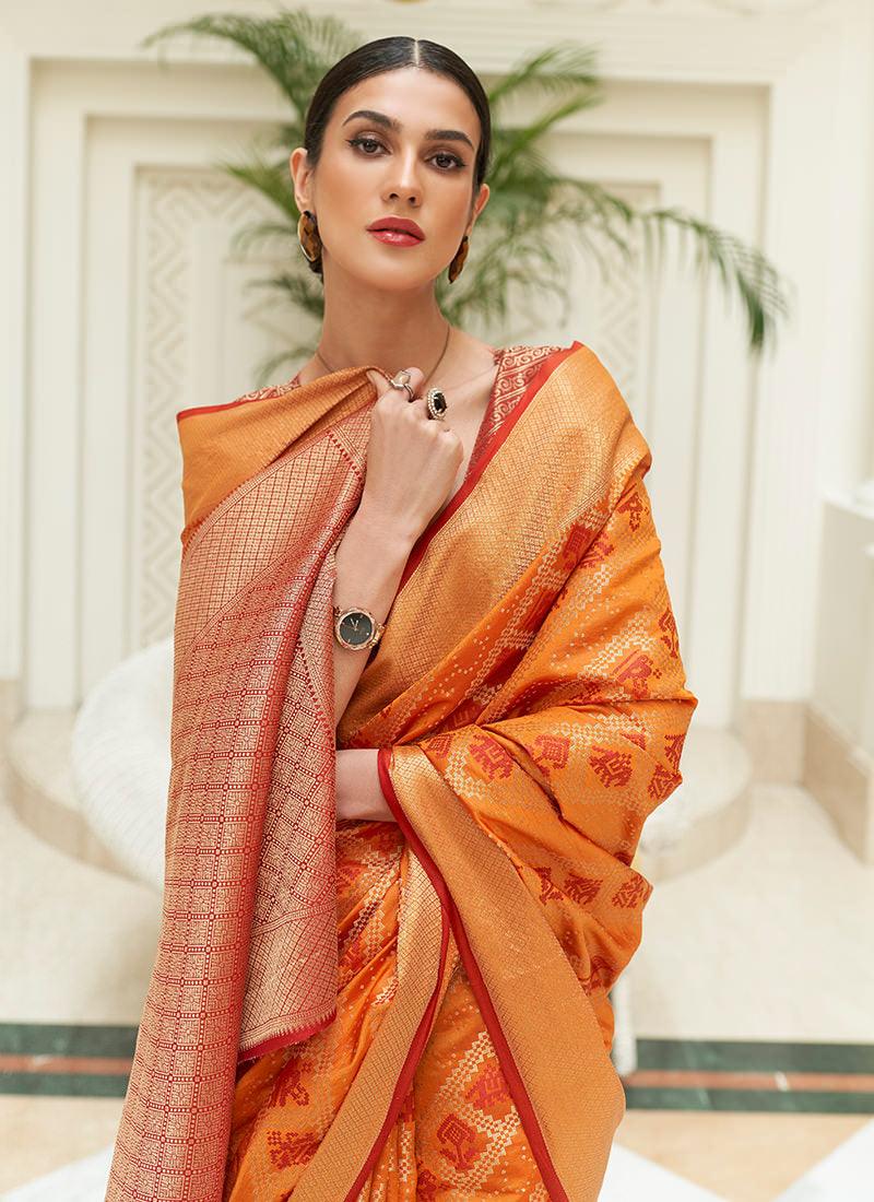 Classic Wear Orange Patola Silk Saree Finishline Online