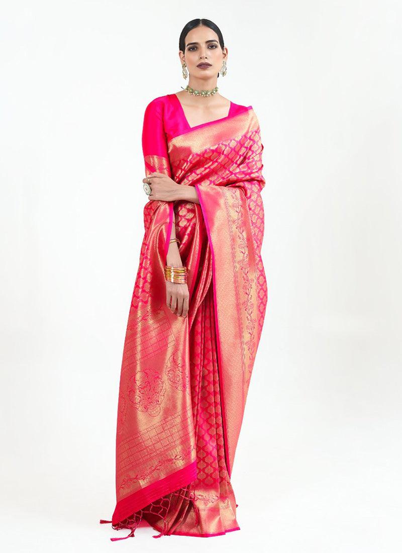 Exquisite Red and Green Silk Saree with Blouse Sale Popular