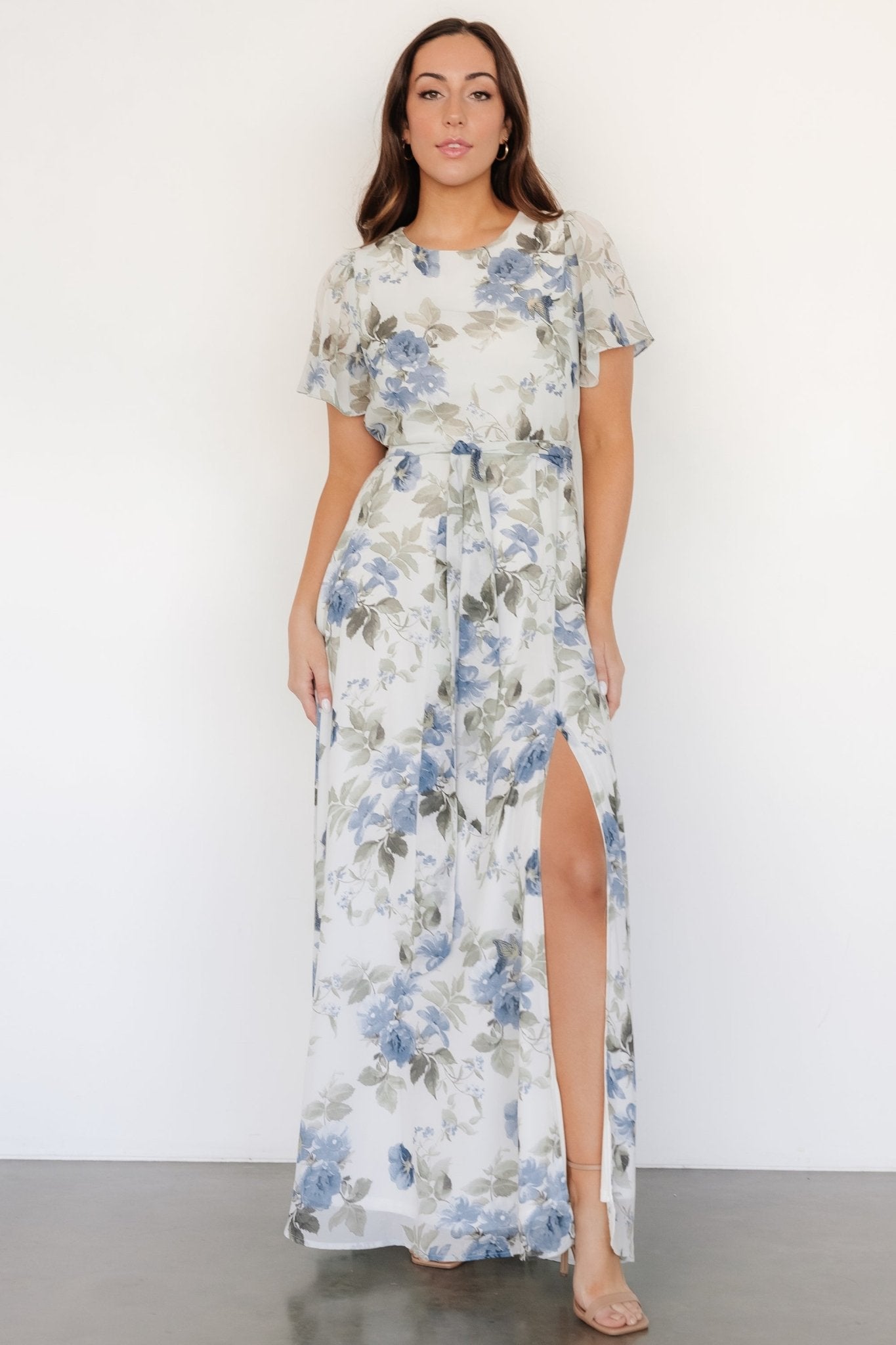 Naomi Short Sleeve Maxi Dress | Dusty Blue Floral Recommend Sale Online