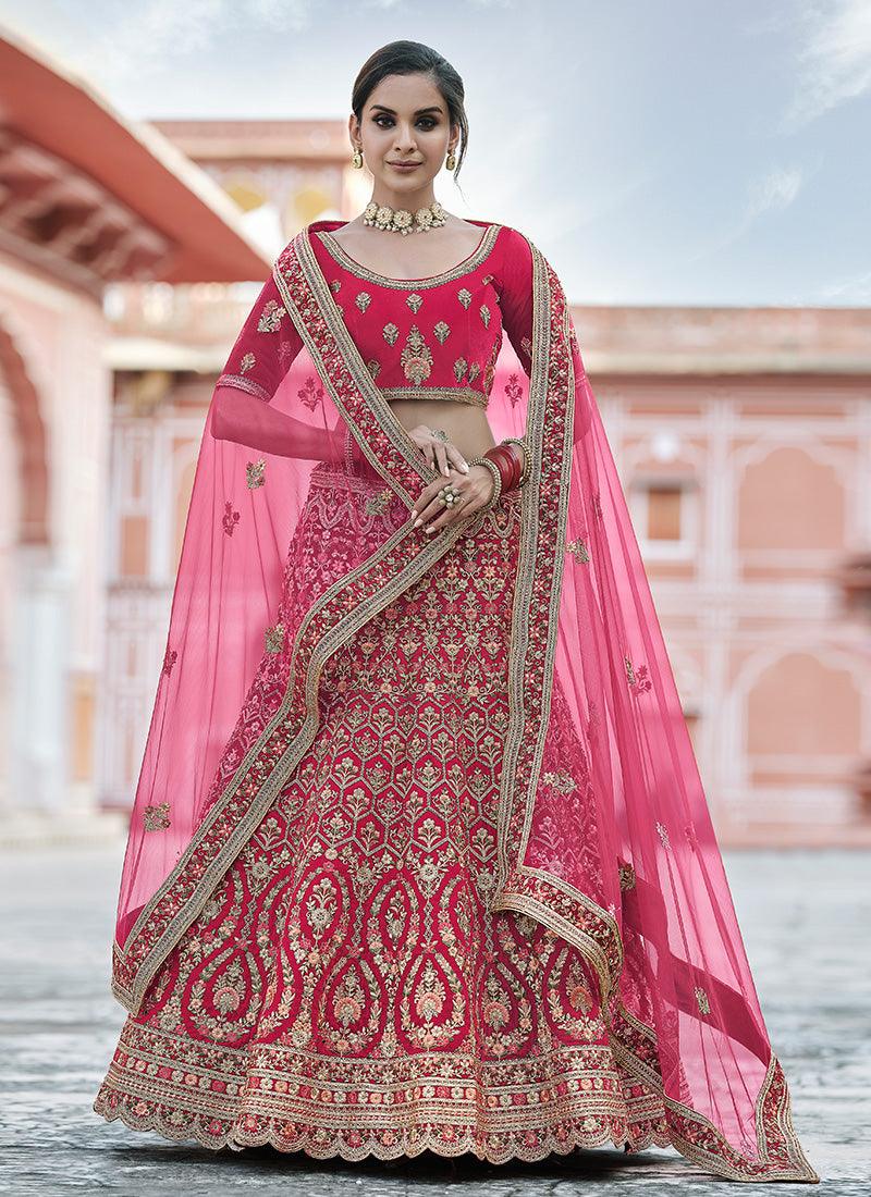 Pink Color Velvet Base Zari And Resham Work A-Line Lehenga Free Shipping Deals