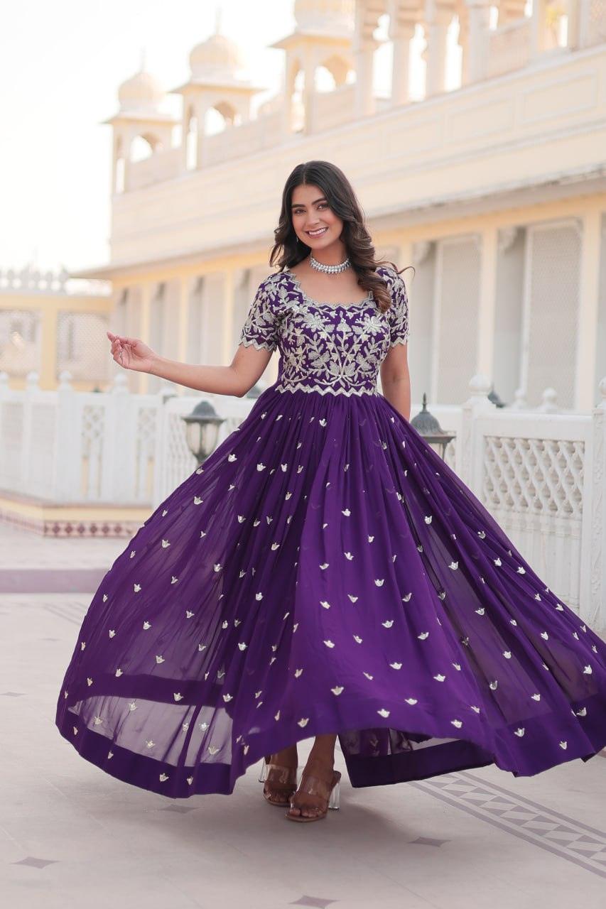 Adorable Faux Georgette Coding Sequins Worked Gown With Dupatta Where To Buy