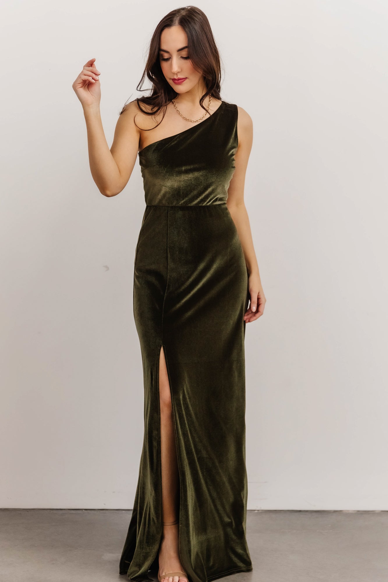 Tatiana Velvet One Shoulder Maxi Dress | Olive Discount Authentic Online