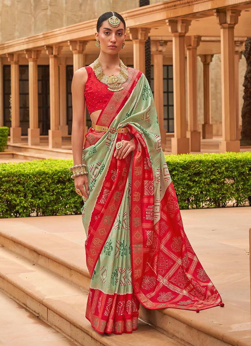 Pista Green Sleeveless Dola Silk Saree Tumblr