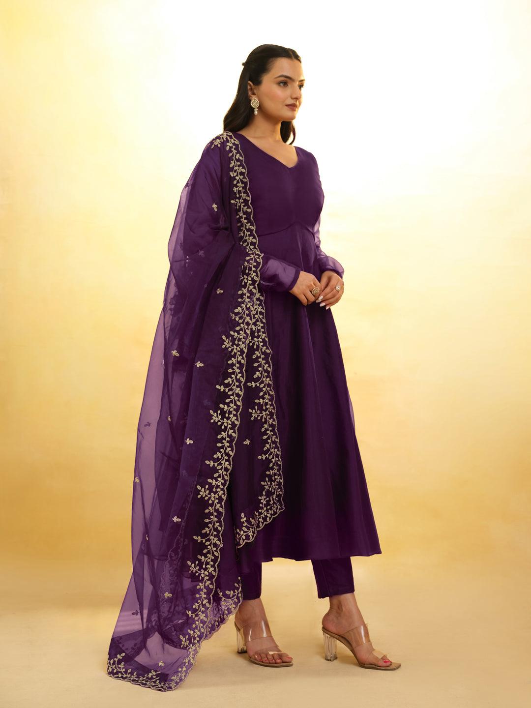 Purple Organza plain salwar suit with dupatta Outlet The Cheapest