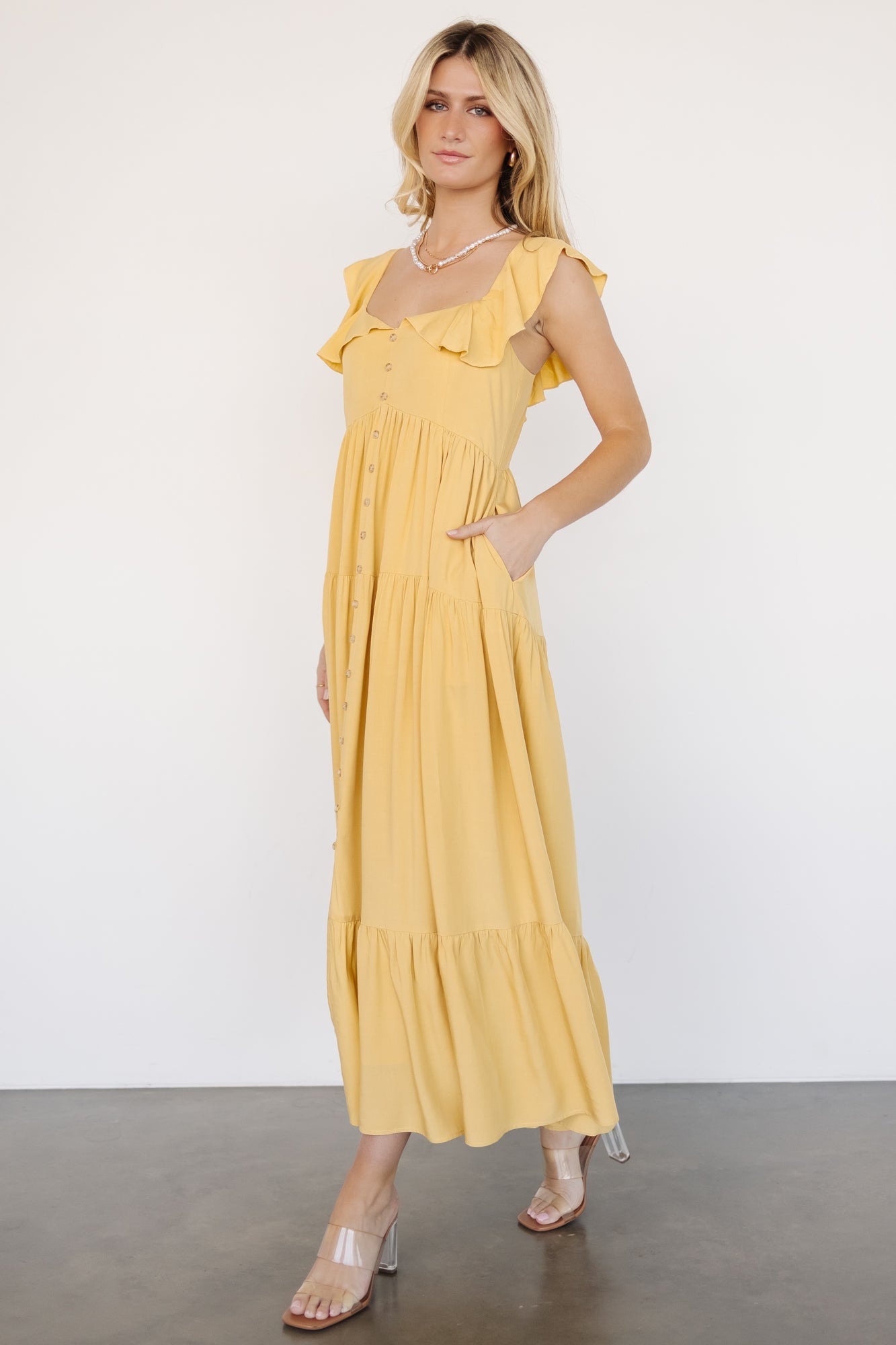 Ellie Ruffle Top Dress | Golden Yellow Big Sale Sale Online