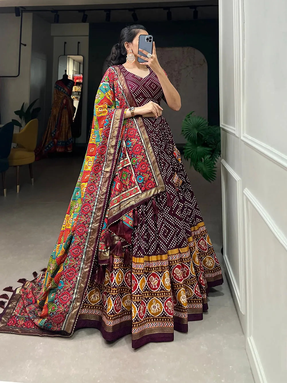 Outstanding and Beautifully Printed Tussar Silk Lehenga Choli Outlet Store Locations