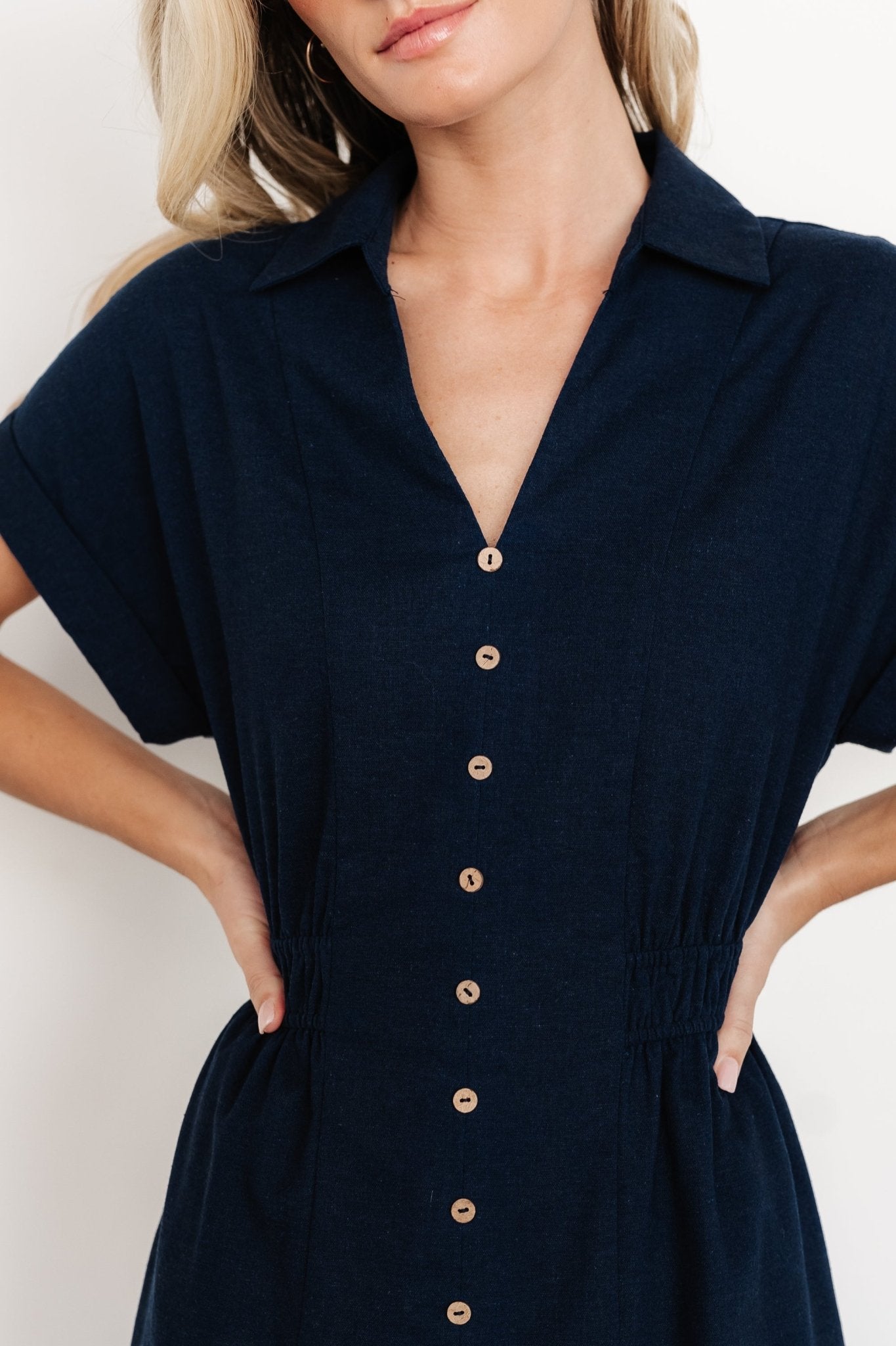 Larah Button Dress | Navy Blue Outlet Genuine