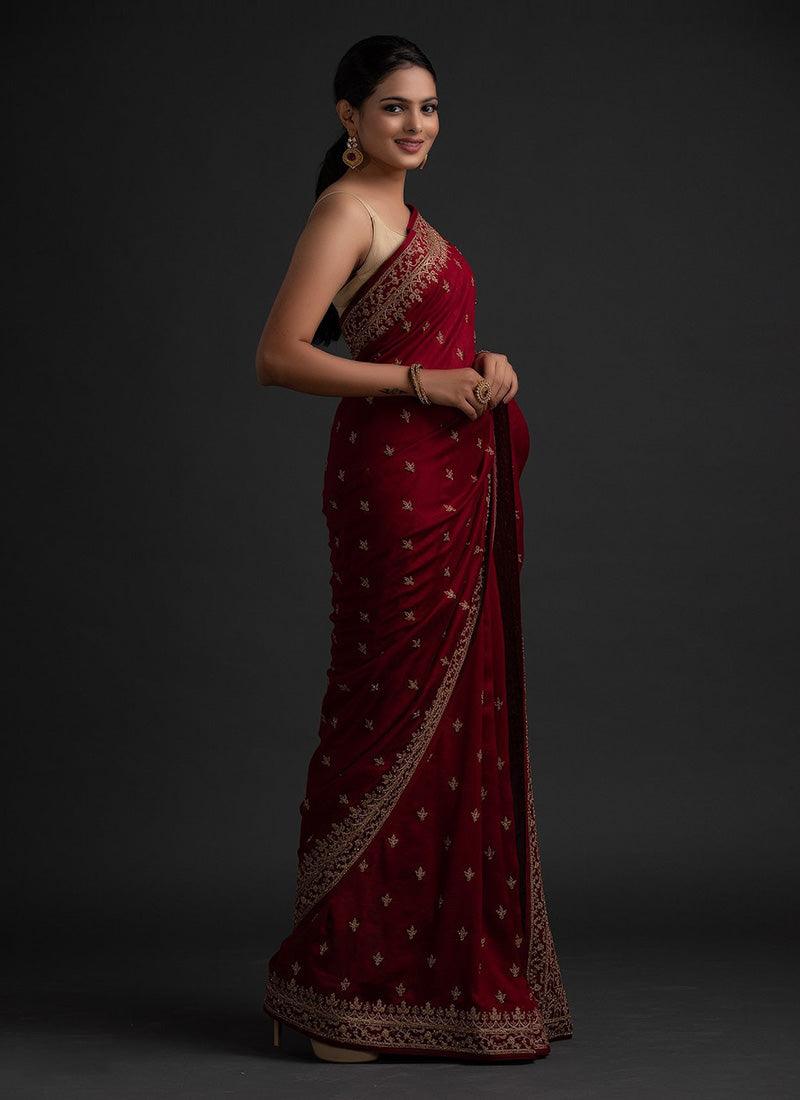 Maroon Color Silk Base Dori And Sequins Work Saree Sale Get To Buy