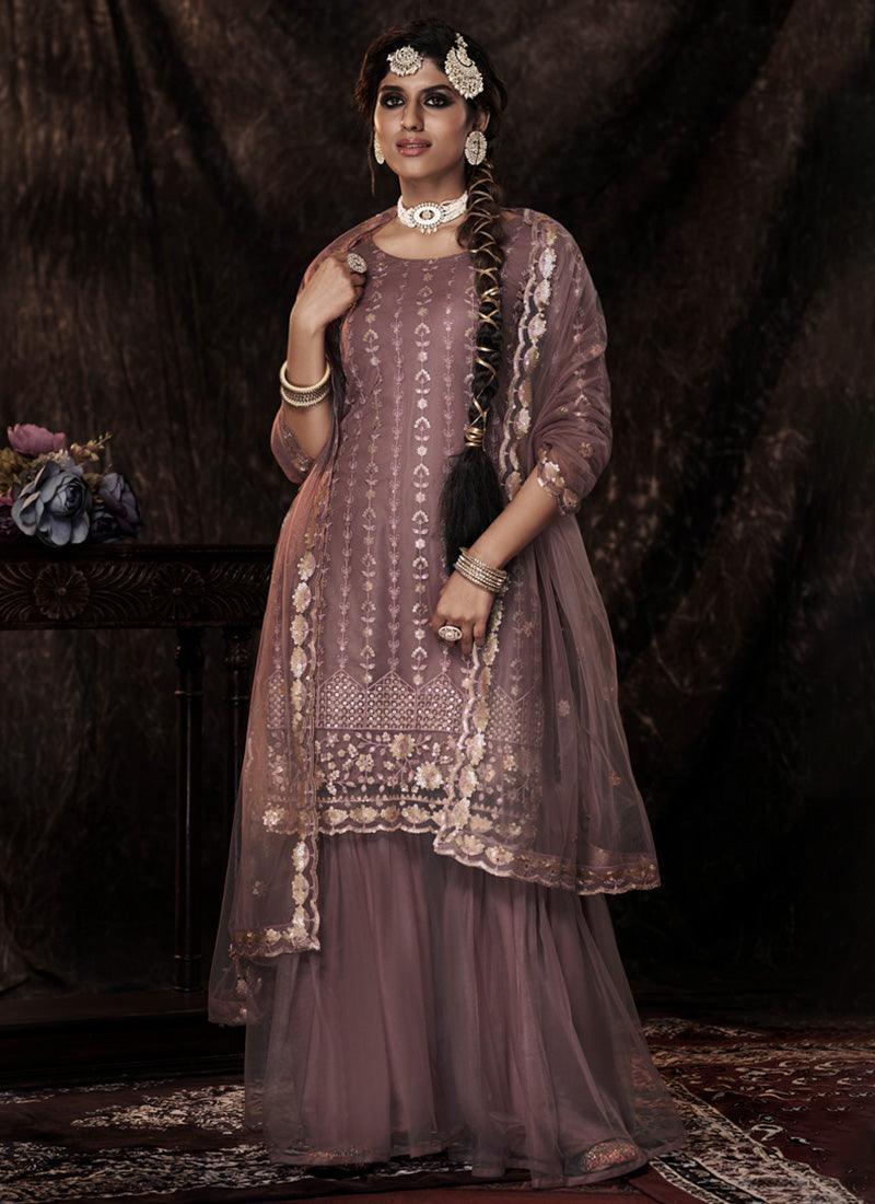 Mesmerizing Lilac Color Soft Net Base Sharara Suit With Sequins Work Sale New