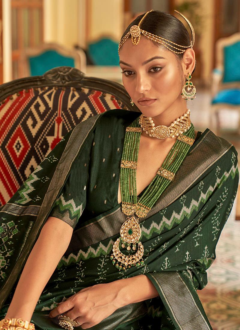 Dark Green Smooth Silk Base Patola Saree Outlet Largest Supplier