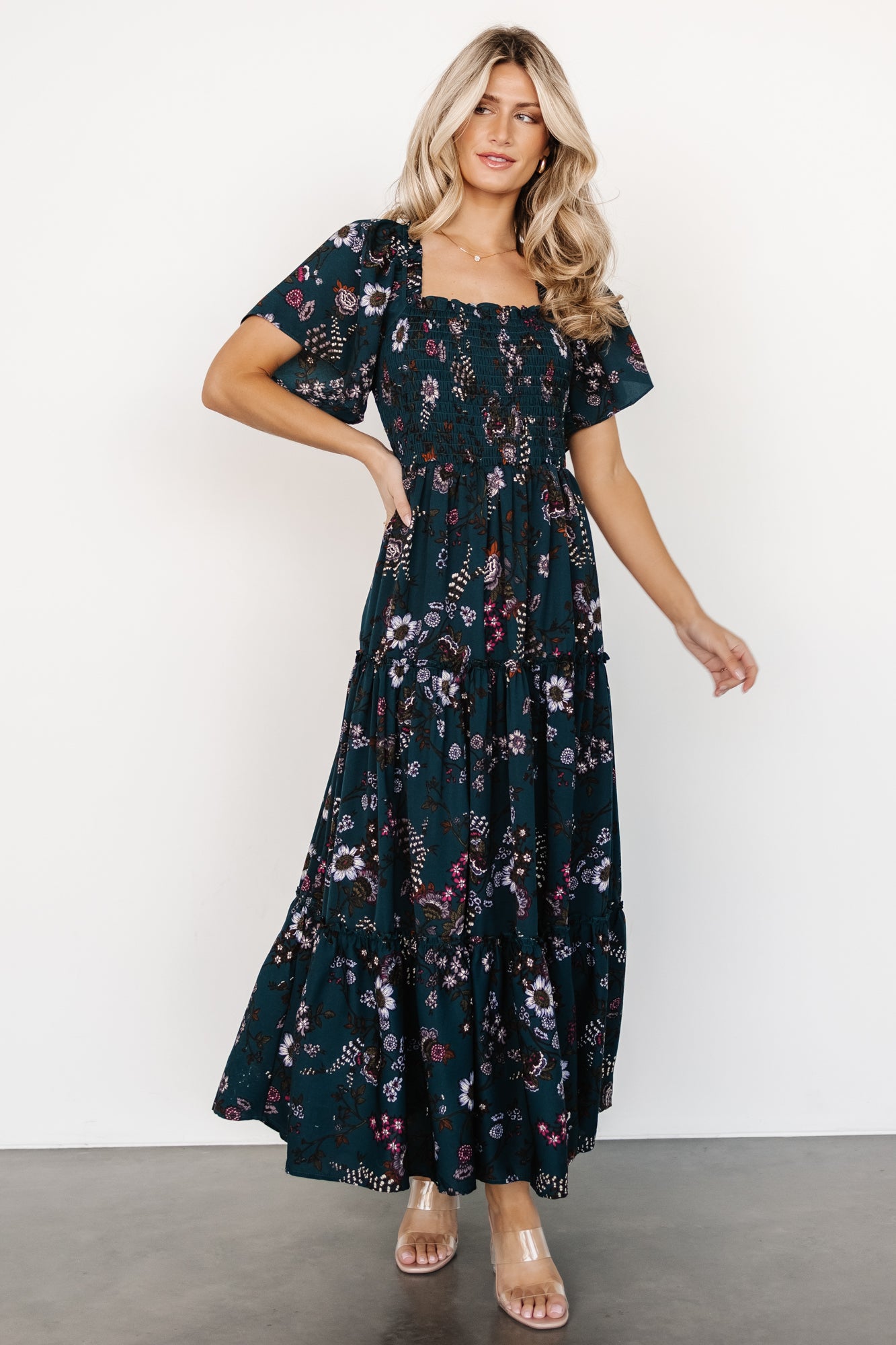 Southampton Smocked Maxi Dress | Jade Blossom Visit