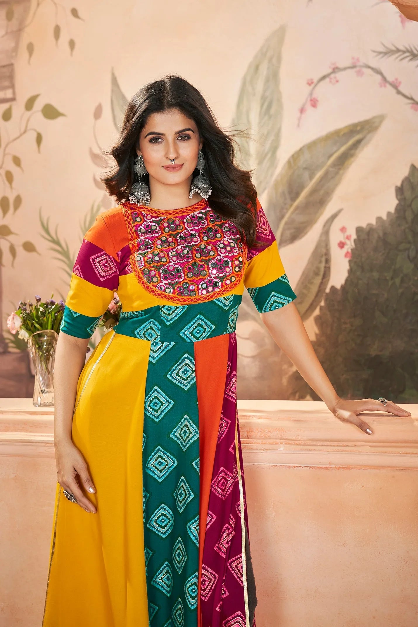 Navratri Wear Multi Colored Rayon Printed Embroidered Kurti Best Wholesale Sale Online