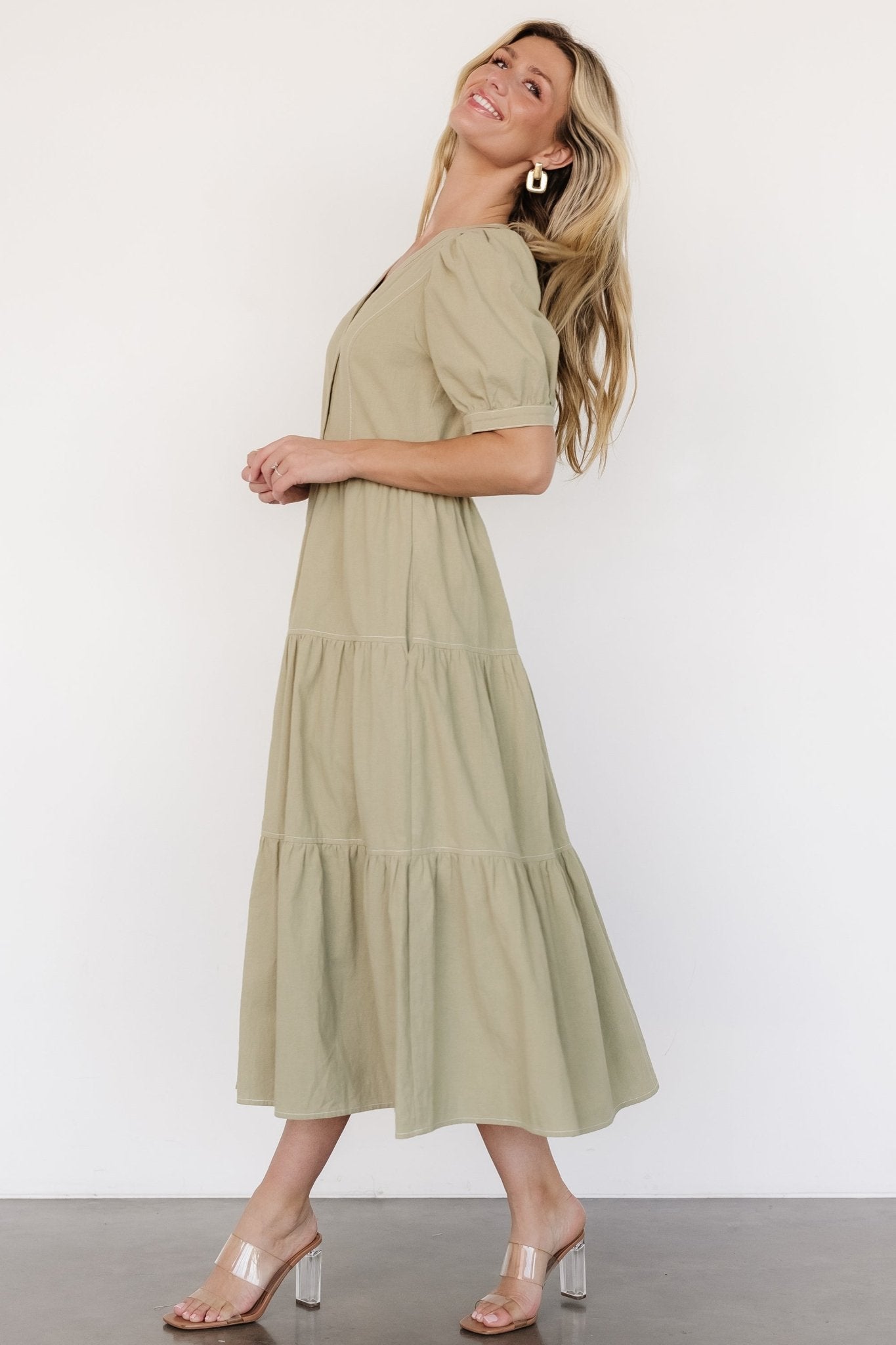 Shelby Button Top Dress | Sage Green Discount Newest