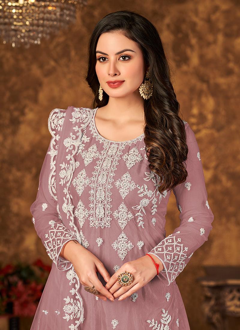 Embroidery With Pearl Work Dark Pink Palazzo Shop For Sale