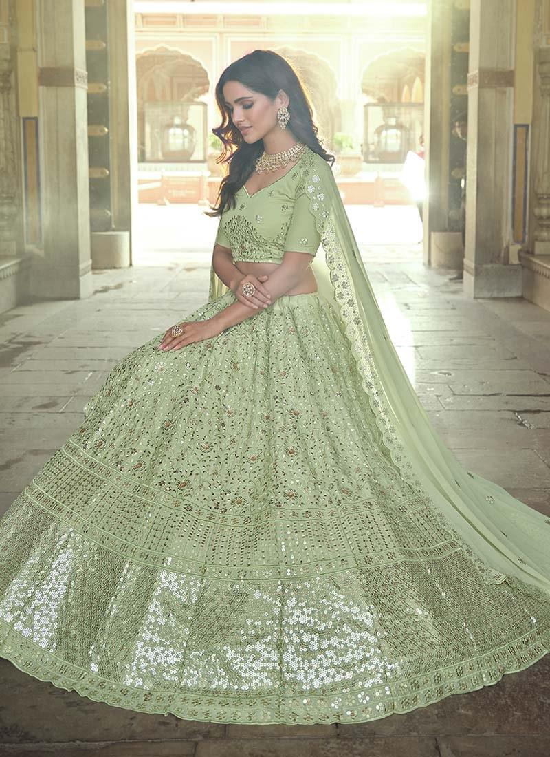 Georgette Fabric Green Color Sequined Work Lehenga Choli With Dupatta Best Store To Get Sale Online