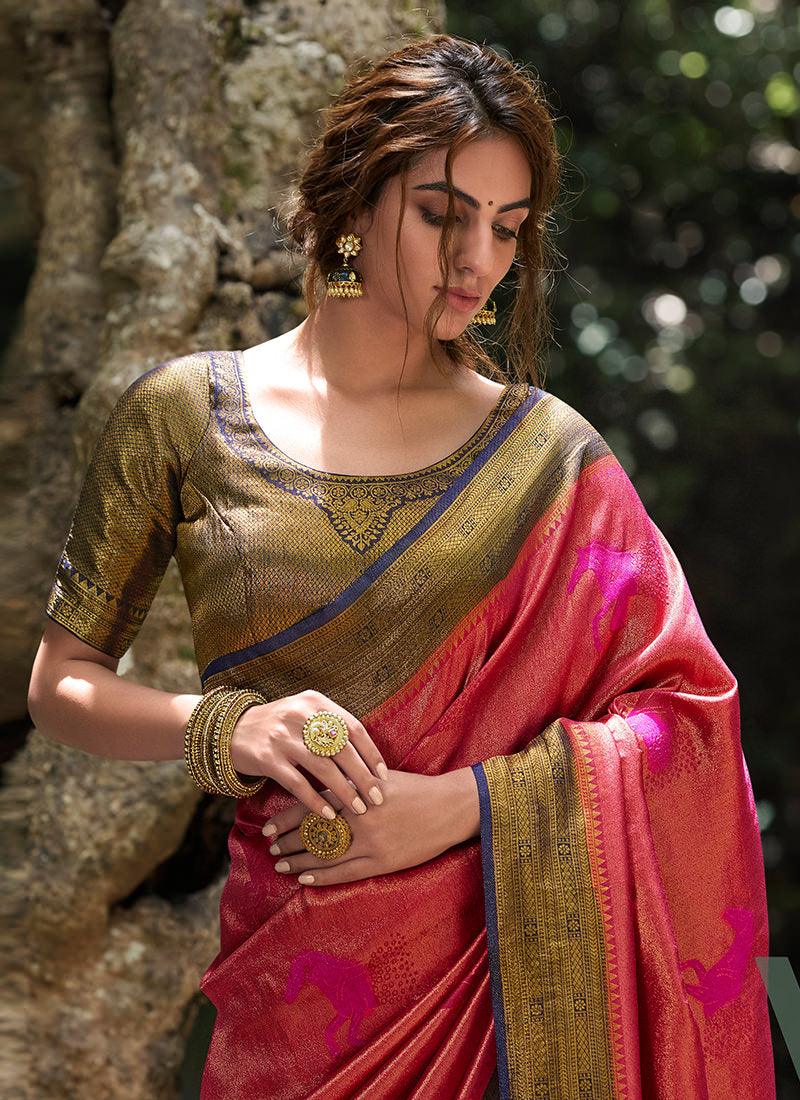 Silk Weave Two Tone Pink Kanjivaram Saree Best Seller For Sale