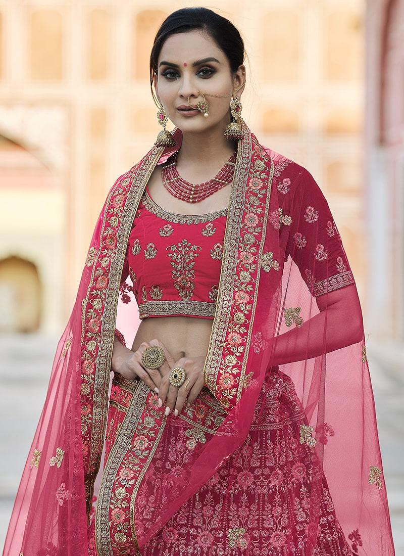 Graceful Pink Color Wedding Wear Sequins And Resham Work Lehenga Newest Cheap Pice