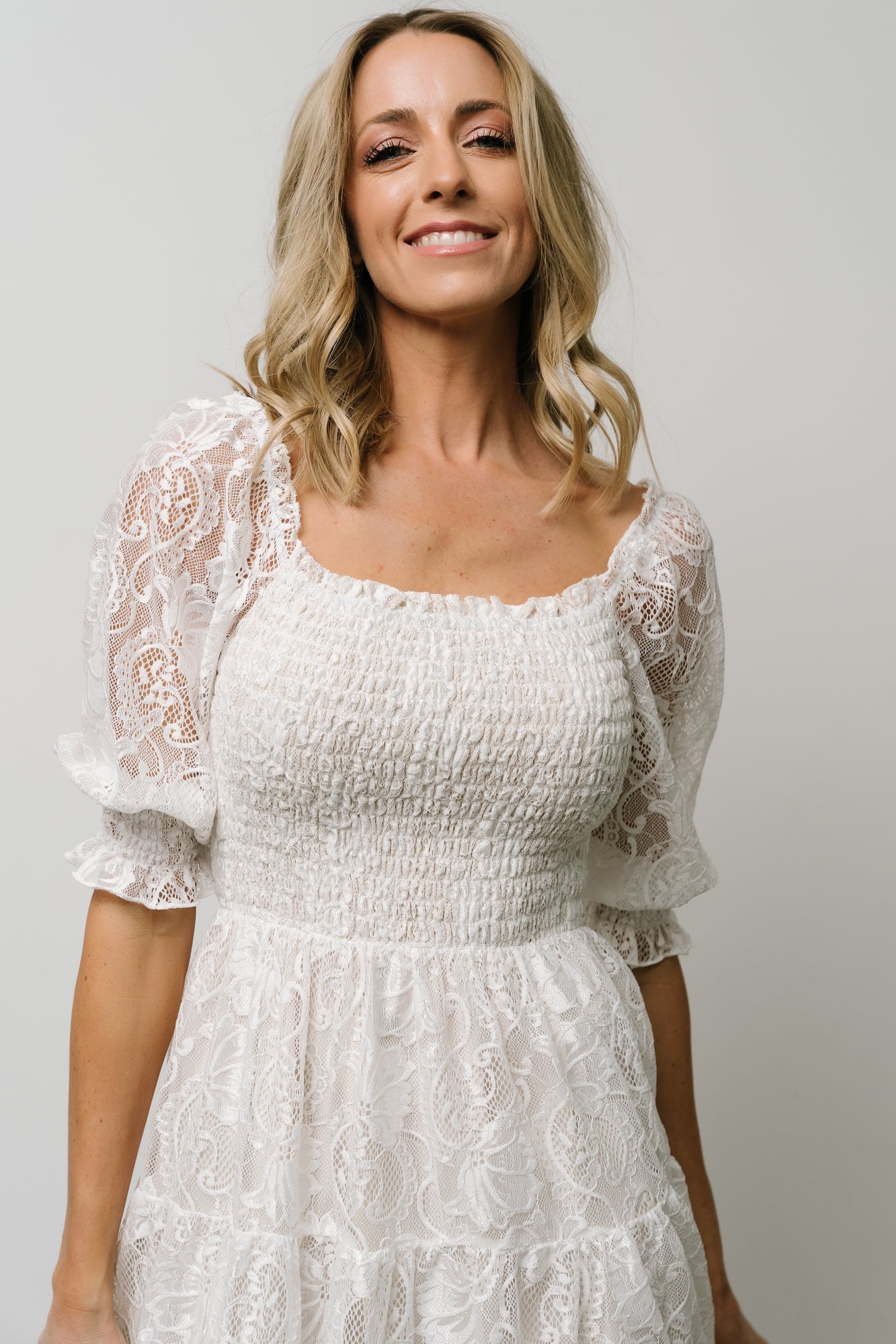 Tate Smocked Lace Short Dress | Off White Really Cheap