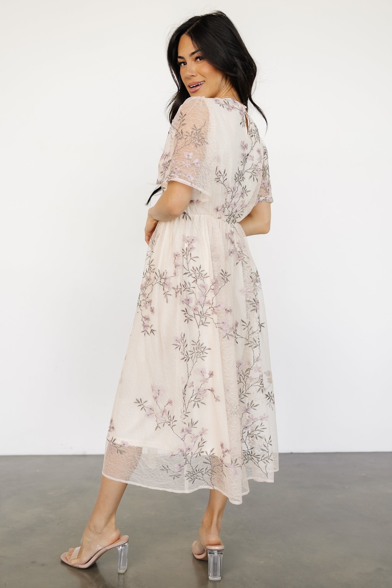 Ashlee Embroidered Midi Dress | Cream + Lavender Floral Newest Online