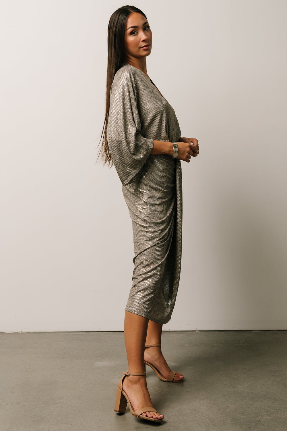 Ciara Ruched Midi Dress | Silver Metallic Cheap With Mastercard