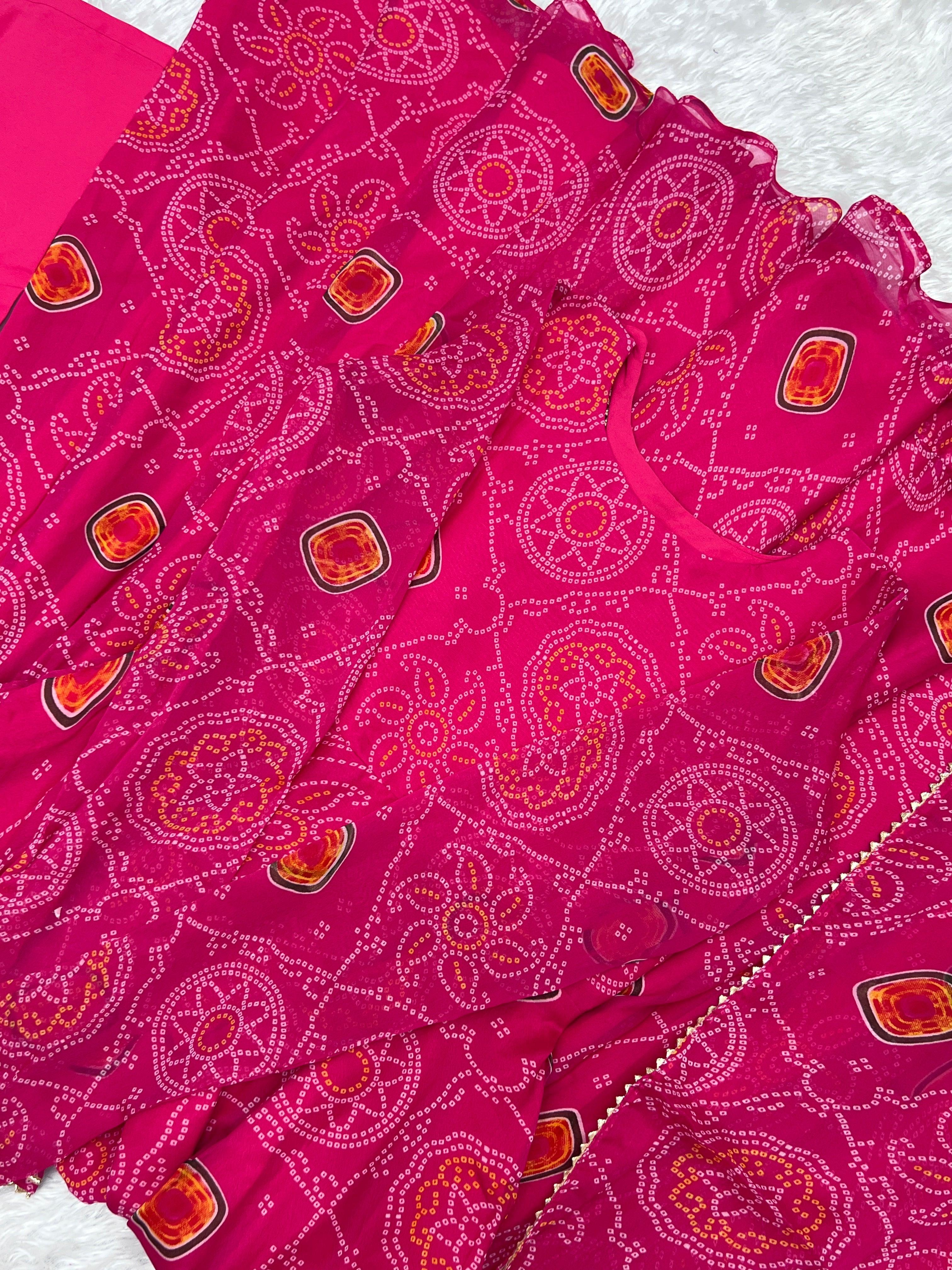 Pink Pure Chiffon Bandhej Printed Gown With Dupatta Buy Cheap Largest Supplier