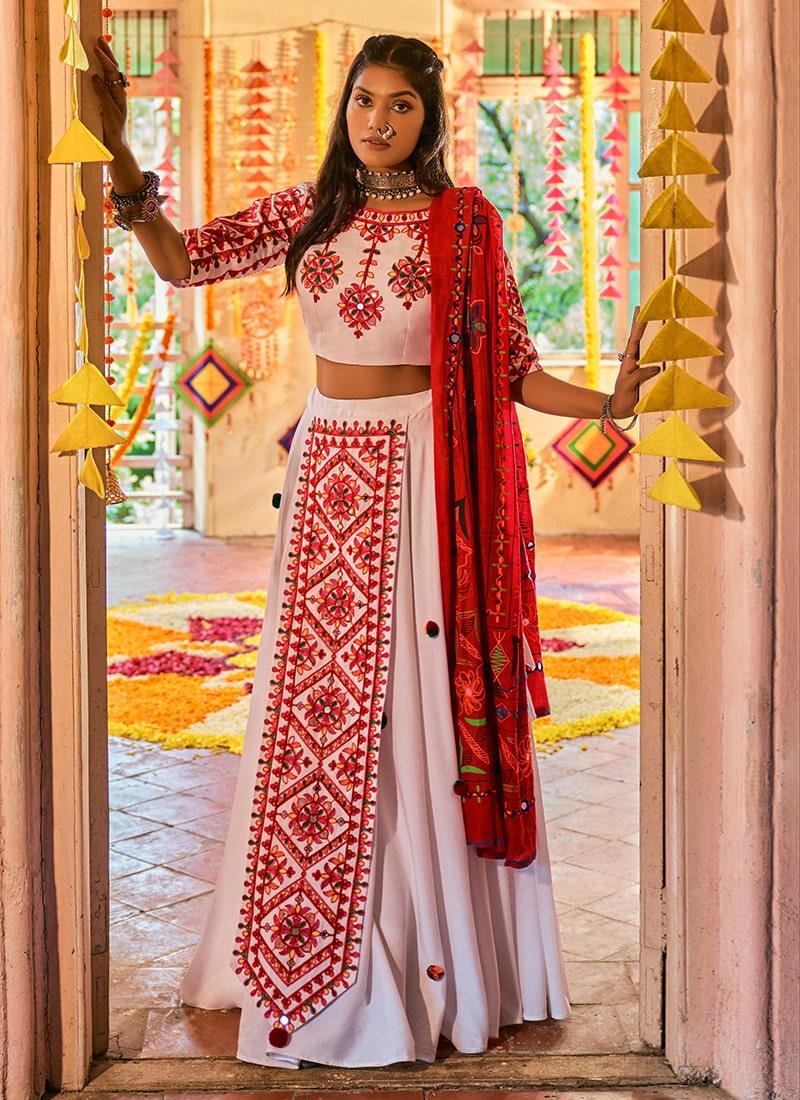 White Designer Chaniya Choli For Navratri Pices Online