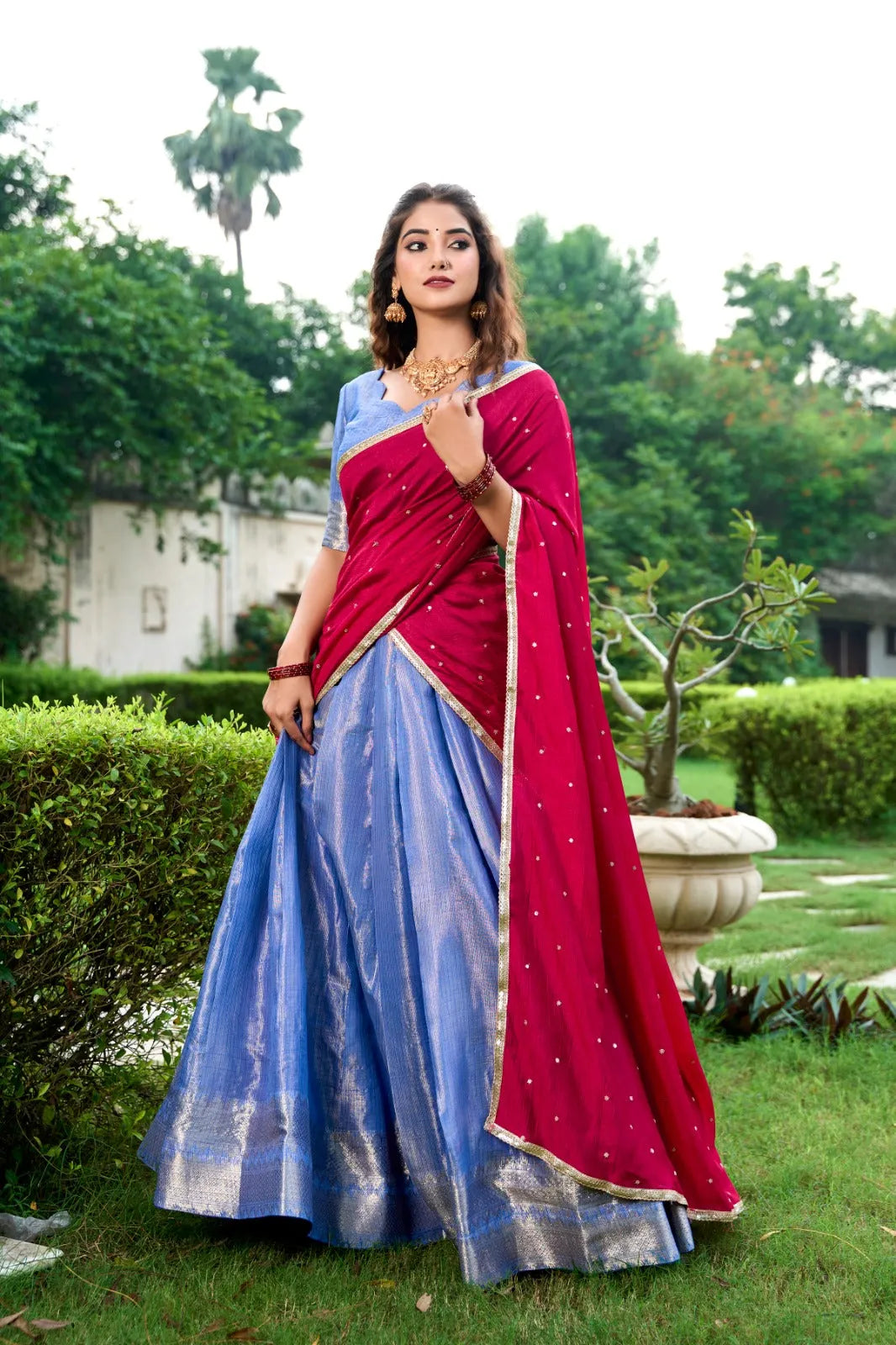 Blazing Kanchipuram Zari Weaved Royal Blue Lehenga Choli Set On Hot Sale