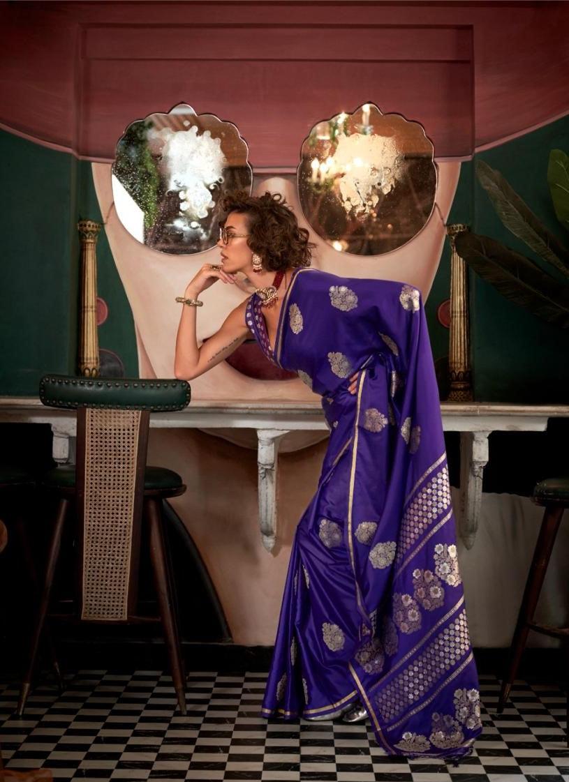 Violet Colored Pure Satin Handwoven Event Wear Designer Saree Clearance Big Discount