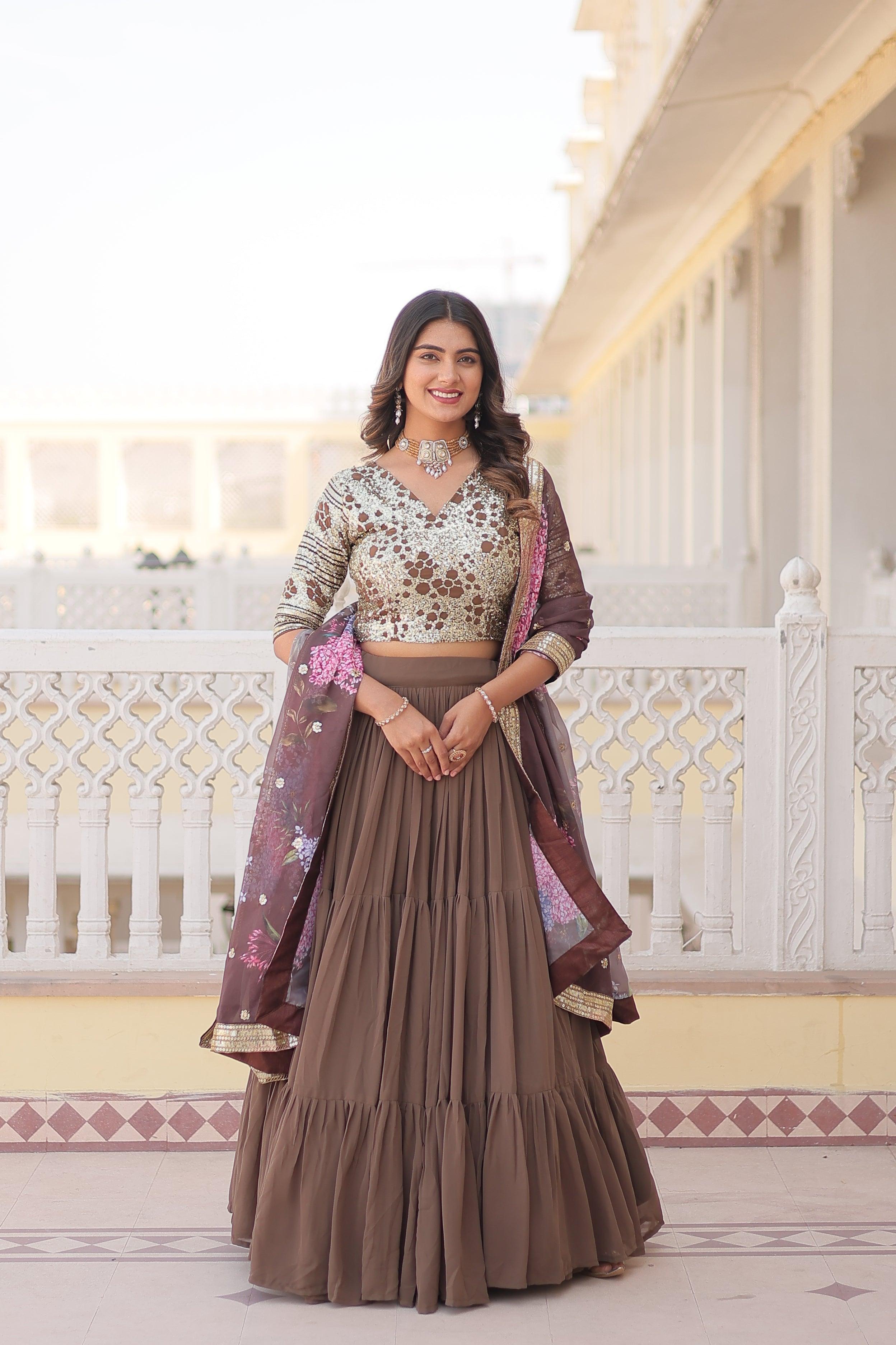 Elegant Floral Lehenga Choli with Embellished Dupatta For Sale 2025