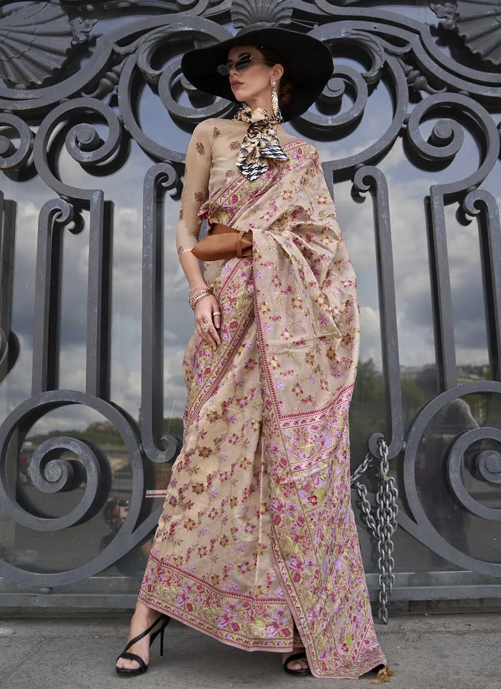 Captivating Cream Handloom Organza Parsi Weaving saree Outlet Where Can You Find