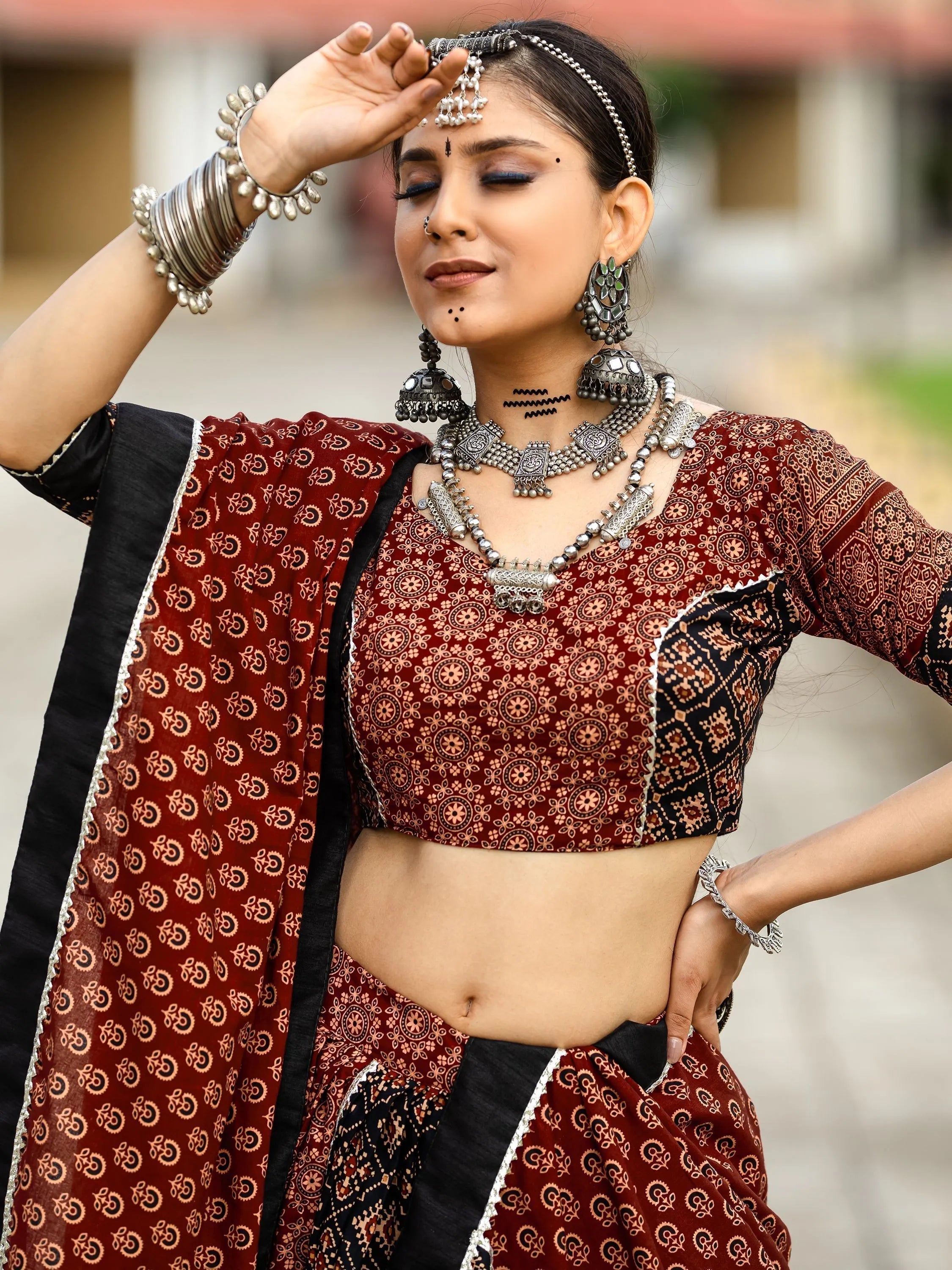 Black and Maroon Cotton Flared Rajwadi Navratri  Lehenga Choli Outlet 2025 New