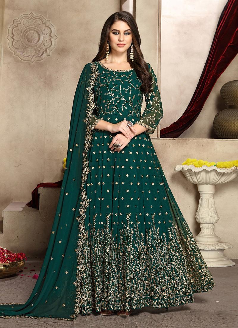 Heavy Zari Work Pine Green Anarkali Suit Discount 2025 New