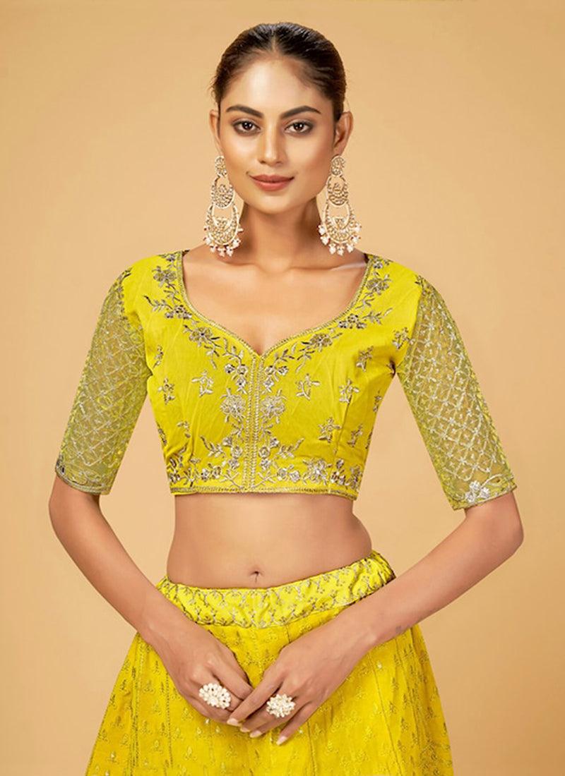 Lemon Yellow Color Georgette Base Thread Work Lehenga Choli Limited Edition Online